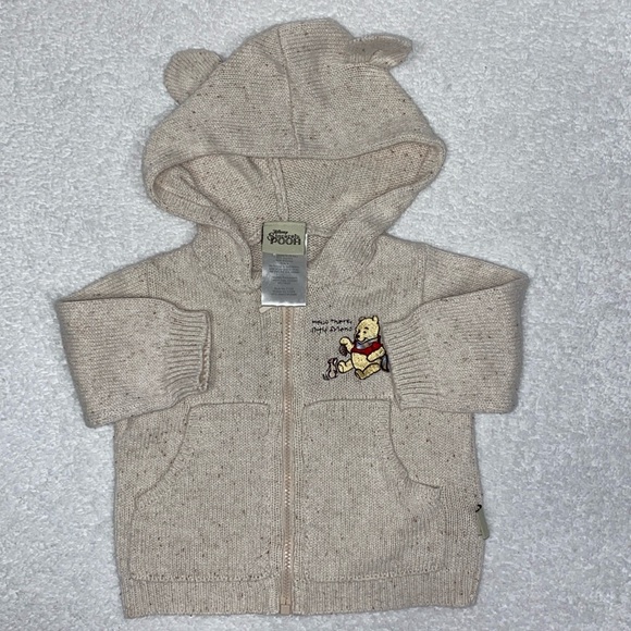 Disney sincerely Pooh oatmeal knit zip hooded eared sweater 0/3m - Picture 1 of 8